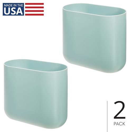 iDesign Small Slim Plastic Bathroom Trash Can, 2-Pack, Blue | Garbage Can for Bedroom, Office, Desk, Dorm - color: Soft Aqua, style: Pack of 2
