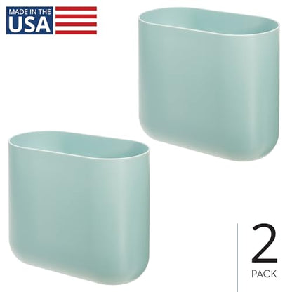 iDesign Small Slim Plastic Bathroom Trash Can, 2-Pack, Blue | Garbage Can for Bedroom, Office, Desk, Dorm - color: Soft Aqua, style: Pack of 2