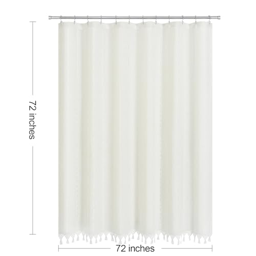 Linen Boho Farmhouse Shower Curtain Set with Tassel, Modern Bohemian French Country Chic Bathroom Shower Curtain Set with PEVA Liner, Cotton Luxury Fabric Shower Curtain,72x72 - White - color: White, size: 72"W x 72"L (Pack of 1)