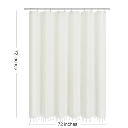 Linen Boho Farmhouse Shower Curtain Set with Tassel, Modern Bohemian French Country Chic Bathroom Shower Curtain Set with PEVA Liner, Cotton Luxury Fabric Shower Curtain,72x72 - White - color: White, size: 72"W x 72"L (Pack of 1)