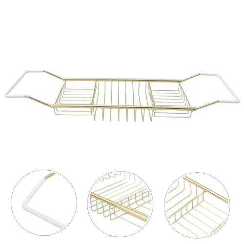 Luxshiny Stainless Steel Bathtub Tray Expandable - Shower Rack for Bathing Essentials Holder for Phone Soap Towels Reading Materials Finish - color: Golden