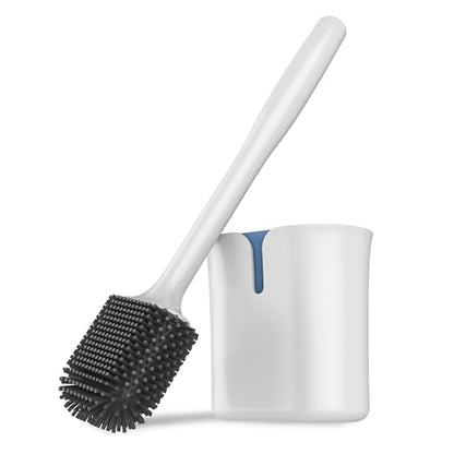 MR.SIGA Toilet Brush and Holder Wall Mounted, White, 1 Pack | Compact space saving toilet cleaner brush, scratch free thermoplastic rubber head, easy to clean and dry quickly - color: White