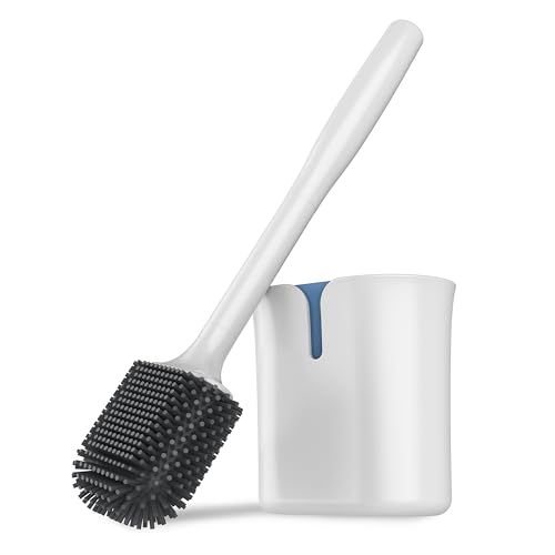 MR.SIGA Toilet Brush and Holder Wall Mounted, White, 1 Pack | Compact space saving toilet cleaner brush, scratch free thermoplastic rubber head, easy to clean and dry quickly - color: White