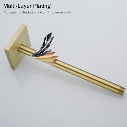 RANDOM Straight Shower Arm with Flange,Gold 12 Inches Ceiling Mount Shower Head Extension Arm,Brushed Gold.RD-91038-12BG-SQ - color: 12″ Brushed Gold(Square Flange)