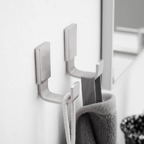 Brass Towel Hook, Bathroom Robe Coat Clothes Hook, Brushed Nickel | Wall Mounted with Screws for Bathroom, Kitchen, Hotel, Garage, Laundry, Square Coat and Hat Hooks, Rustproof & High Quality - color: Brushed Nickel, size: 1 Pack