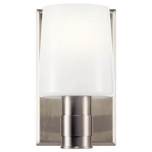 Kichler Adani 8.5" 1-Light Wall Sconce Light, Brushed Nickel | Opal glass creates soft ambient lighting for bathrooms, kitchens, bedrooms and hallways, 55174NI - color: Brushed Nickel, size: 8.5"