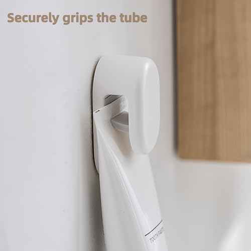 3-Pack Toothpaste Holders Wall Mounted, Adhesive Tube Clips for Bathrooms | JM.JEEMI Tooth Paste Wall Holder Hanger, Paint & Lotion & Cosmetic in Tubes Organizer Gripper - White, Round, Small - size: Small_Rd