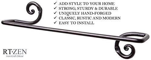 Farmhouse Bathroom Towel Holder Wall Mount, Matte Black Decoration | Wrought Iron Metal Towel Bar Rod, Handmade Home Decor Kitchen Hanger Organizer (16'' - Fits 16 Inch Towels) - size: Medium, style: Swirl