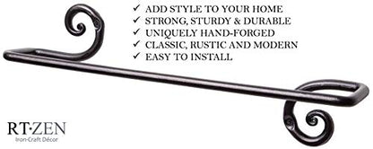 Farmhouse Bathroom Towel Holder Wall Mount, Matte Black Decoration | Wrought Iron Metal Towel Bar Rod, Handmade Home Decor Kitchen Hanger Organizer (16'' - Fits 16 Inch Towels) - size: Medium, style: Swirl