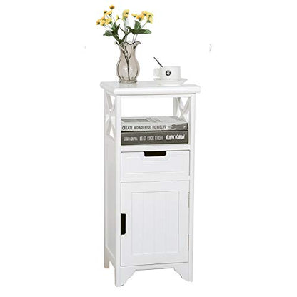 30" High Fully Assembled Nightstand with Drawer and Doors,Solid Wood,White | 30Inch Height Pre-Assembled Side End Table, No Assembly Bathroom Cabinet, Open Shelf, Slim Floor Standing Storage Cabinet - color: White