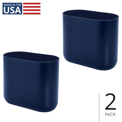 iDesign Small Slim Plastic Bathroom Trash Can, 2-Pack, Navy Blue | Garbage Can for Bedroom, Office, Desk, Dorm - color: Navy, style: Pack of 2