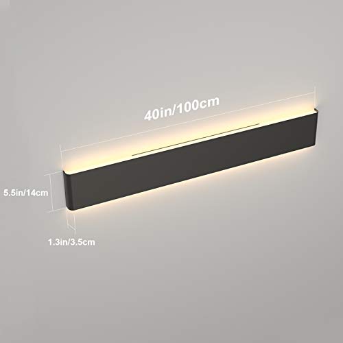 Ralbay 39.3inch Modern Black Vanity Light Fixtures LED Bathroom Wall Light Up and Down Bathroom Lighting Fixtures Warm White Light 3000K - color: Black-Warm White, size: 40 inch