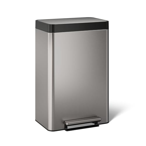 Kohler 20956-ST 11 Gallon Hands-Free Dual Compartment Recycling Kitchen Step, Trash Can with Foot Pedal, Quiet-Close Lid, Stainless Steel - color: Stainless Steel, size: 11 Gallon - Dual Compartment