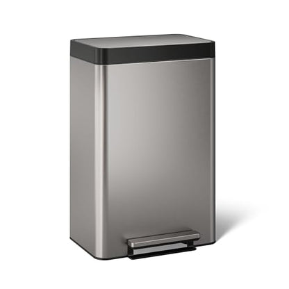 Kohler 20956-ST 11 Gallon Hands-Free Dual Compartment Recycling Kitchen Step, Trash Can with Foot Pedal, Quiet-Close Lid, Stainless Steel - color: Stainless Steel, size: 11 Gallon - Dual Compartment