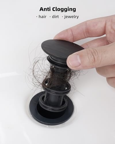 Universal Bathroom Sink Drain Stopper with Overflow, Pop Up, Oil Rubbed | Bathroom Sink Stopper for Vessel Sink, Push and Seal Vessel Sink Drainer Stopper, Anti-Clogging Strainer - color: Oil Rubbed Bronze