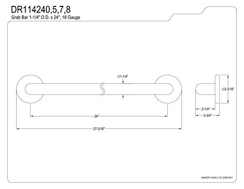 Kingston Brass DR114245 Designer Trimscape Americana Decor 24-Inch Grab Bar with 1.25-Inch Outer Diameter, Oil Rubbed Bronze - color: Oil Rubbed Bronze