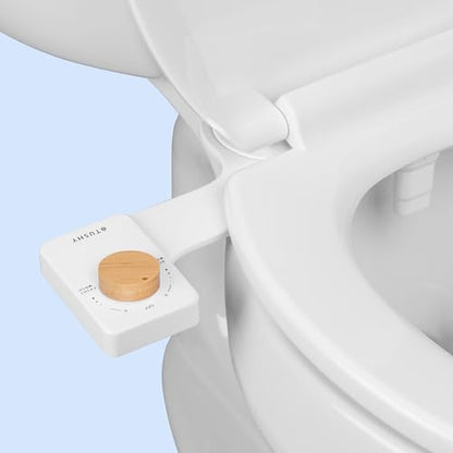 TUSHY Fresh Dual Nozzle Cool Water Bidet, Bamboo Knob | Ultra Slim Toilet Seat Attachment, Non-Electric, 180° Front and Rear Wash, Self-Cleaning, 10 Minute DIY Install - color: Bamboo Knob, style: Dual Nozzle