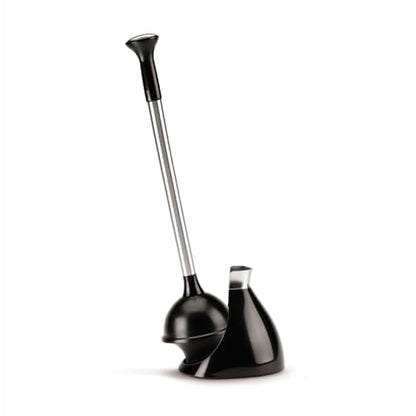 simplehuman Toilet Plunger with Holder Set, Magnetic Drip-Free Cover, Narrow Flange for Modern Low-Flow Toilets, Hidden Dome Storage, Stainless Steel, Black - color: Black, style: Toilet Plunger