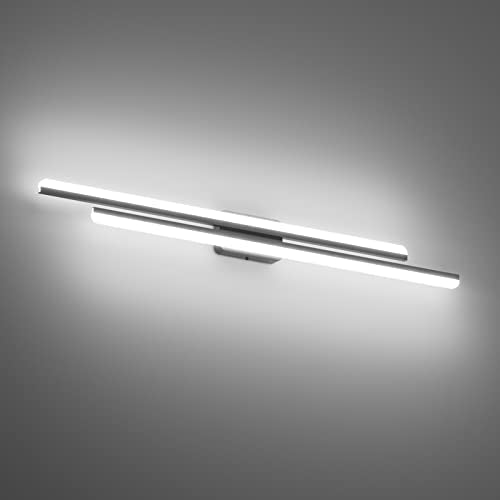 Ralbay 48" Matte Black Vanity Lights 48W Frosted Aluminum Modern LED Black Bathroom Vanity Light Fixtures Over Long Mirror LED Modern Bath Lighting 6000K White Light - color: Black, size: 48 inch
