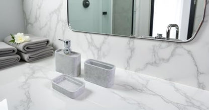 Hymmah Marble Pattern Bathroom Accessories Set, Toothbrush Holdr Set, 3 Pieces Resin Bathroom Set with Toothbrush Holder, Soap Dispenser, Soap Dish,Tumbler(Grey) - color: Grey