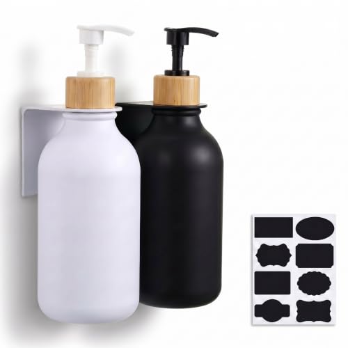 Sawysine Shampoo and Conditioner Dispenser 16.9 oz Plastic Wall Mounted Hand and Dish Soap Shower Soap Dispenser with Pump, Labels and Bottle Hangers Refill Body Wash for Bathroom Kitchen Decor