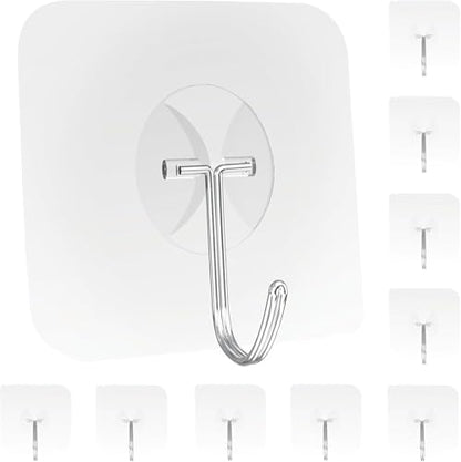 Adhesive Wall Hooks for Hanging Heavy Duty Towel Coat Hooks | Waterproof Transparent Hook for Bathroom Shower Kitchen Keys Door Outdoor Home Improvement Utility Hook 10 Pack - size: Medium Hooks - 10 Pcs