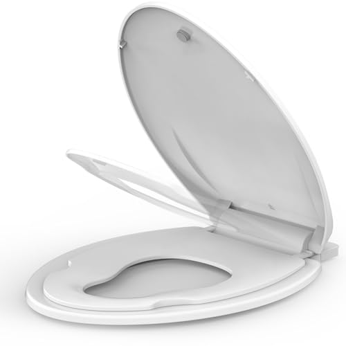 GarveeTech Elongated Toilet Seat with Built-in Toddler Seat & Slow Close - Potty Training Toilet Seat for Adult and Child, Magnetic Hinge, Safe PP Material, Easy to Clean, White - color: White-1, size: Elongated with Toddler Seat