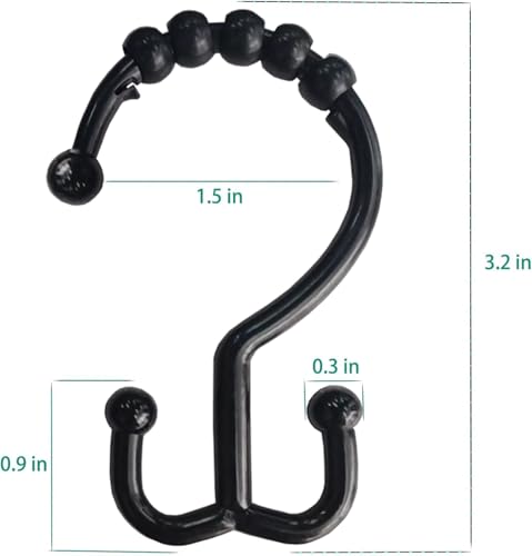 Resze 12 PCS Black Plastic Double Shower Curtain Hooks, Multi-Functional Rings for Bathroom Shower Curtain,Shower Curtain Liner and Kitchen Supplies, etc. - color: Black