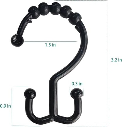 Resze 12 PCS Black Plastic Double Shower Curtain Hooks, Multi-Functional Rings for Bathroom Shower Curtain,Shower Curtain Liner and Kitchen Supplies, etc. - color: Black