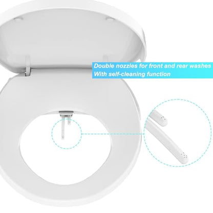 Garvee Non-Electric Bidet Toilet Seat for Round Toilets – Dual Nozzle System, Manual Control, Cold Water Bidet Attachment, Easy to Install, White