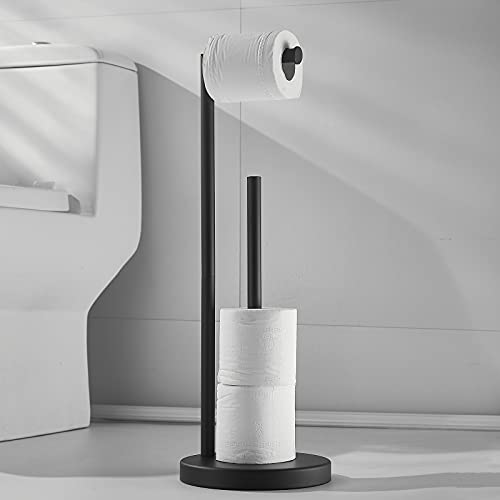 Toilet Paper Roll Holder Stand, NEWRAIN Bathroom Free Standing Toilet Tissue Paper Roll Holder Stand with Reserve Function,Matte Black - color: Matte Black