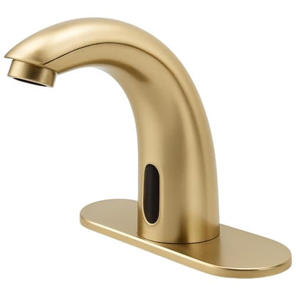 Brushed Gold Touchless Bathroom Sink Faucet - Battery Operated Automatic Motion Sensor Hands Free Faucet with Hot and Cold Mixing Valve - color: Brushed Gold