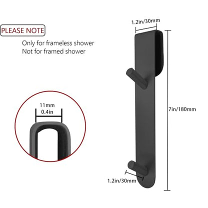Shower Door Hook, Extended Length Frameless Shower Door Hook (7 Inch), Heavy-Duty Bathrobe Towel Stainless Steel Hook, No Drilling or Adhesive Required, 2-Pack, Black - color: Black-SXXG