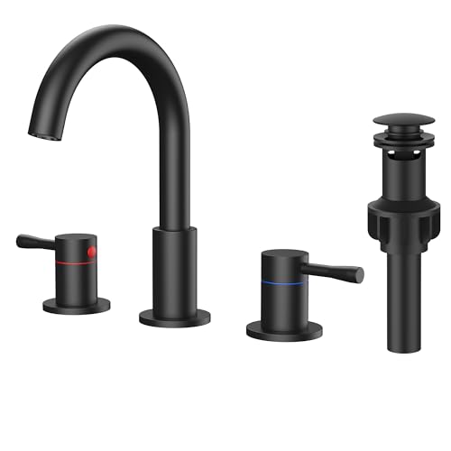 FORIOUS Bathroom Faucet 3 Hole, 360° Swivel 8 Inch Sink Faucet Matte Black | with Pop Up Drain, 2 Handles,for Sink Vanity RV Lavatory Farmhouse, 304 Stainless Steel, Lead-free, Leakproof - color: Matte Black