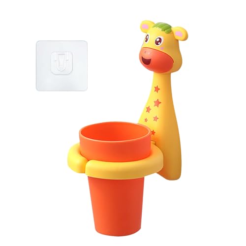 Kids Toothbrushes Holder Animal Tooth Cup Holder,Mouthwash Cup Rack for Children,Wall Mounted Sucker Toothpaste Storage Set Cute Household Toothpaste Rack No Punching Shelf Bracket with Cup (Fawn) - color: Fawn
