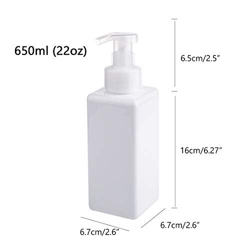 UUJOLY Foaming Soap Dispenser 650ml (22oz) Refillable Plastic Pump Bottle for Liquid Soap, Shampoo, Body Wash (2 Pcs) (White) - color: White, size: 22 oz (2 Pack)