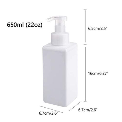 UUJOLY Foaming Soap Dispenser 650ml (22oz) Refillable Plastic Pump Bottle for Liquid Soap, Shampoo, Body Wash (2 Pcs) (White) - color: White, size: 22 oz (2 Pack)