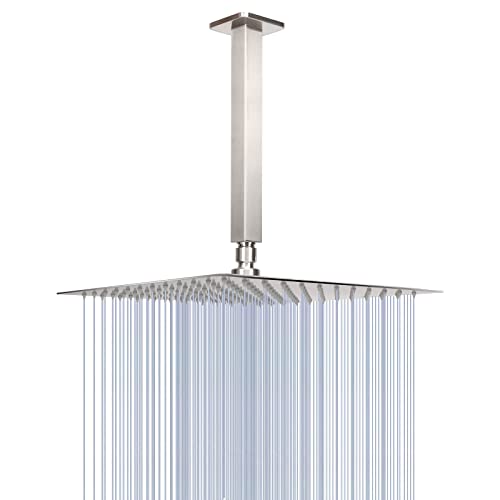 NearMoon Rain Shower Head With Shower Arm, Ceiling Mount Square Shower, Stainless Steel Ceiling Rainfall Showerhead- Waterfall Full Body Coverage (12 Inch, Brushed Nickel) - color: Brushed Nickel, size: 12 Inch