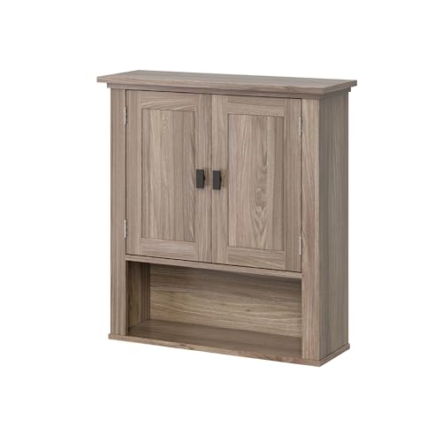 RiverRidge Hayward 2-Door Bathroom Wall Medicine Cabinet, Light Woodgrain | Open Display Shelf, Adjustable Interior Shelf, Laundry Storage, Wall-Mounted Over the Toilet Space-Saving Cabinet - color: Light Woodgrain