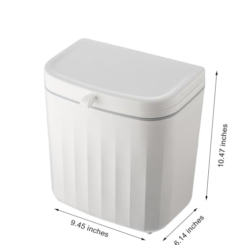 Kitchen Compost Bin Cabinet Hanging Small Trash Can with Lid 2.4 Gallon | Food Waste Bin for Counter Top Under Sink Rv Wall Mounted Bathroom Trash Can - color: ivory white