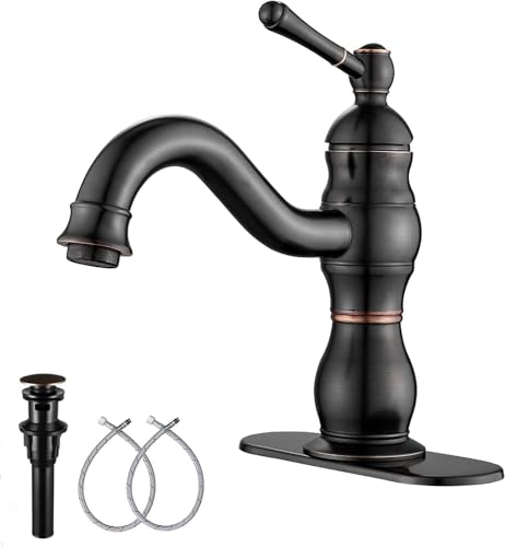 Oil Rubbed Bronze Bathroom Faucet Single Handle One Hole Bathroom Vanity Faucet Basin Mixer Tap Matching Pop Up Drain with Overflow - color: Bronze, size: Short