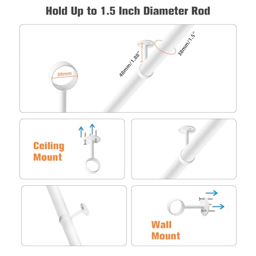 Alise Curtain Rod Holder Bracket 1-1/2''Dia,Closet Rod Holders Wall Mounted | Ceiling Mount Curtain Rod Flange Brackets,Curved Shower Curtain Rod Holder for Bathroom,Kitchen,Stainless Steel,White,4 Pcs - color: White Finish, size: 38mm/1-1/2 Inch Dia.
