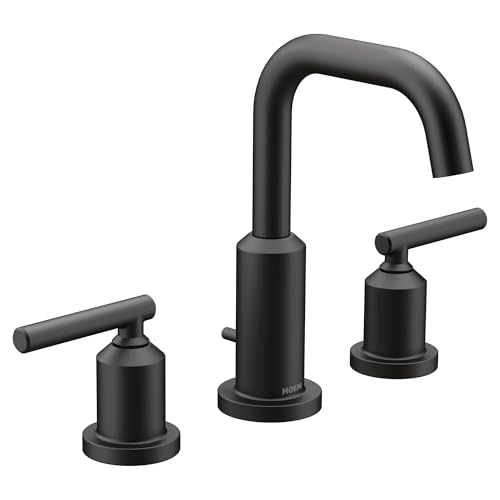Moen Gibson Matte Black Two-Handle Widespread High Arc Modern Bathroom Sink Faucet, Modern Bathroom Faucet for Three Hole Bath Sinks (Valve Required), T6142BL - color: Matte Black, style: Trim Only