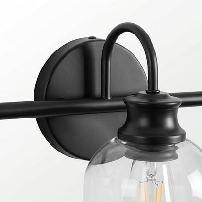 URSOLA 3 Lights 24" Bathroom Vanity Light Fixtures, Matte Black Traditional Classic Vanity Light with Clear Glass, Bathroom Lighting Fixtures Over Mirror - color: Black, size: 3 Lights