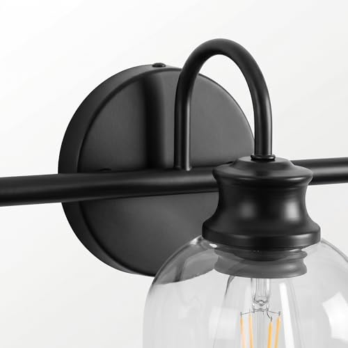 URSOLA 5 Lights 40" Bathroom Vanity Light Fixtures, Matte Black Traditional Classic Vanity Light with Clear Glass, Bathroom Lighting Fixtures Over Mirror - color: Black, size: 5 Lights