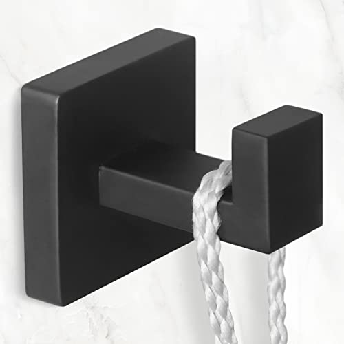 IBosins 4-Pack Towel Hooks Hand Towel Holder Bathroom Robe Hanger Coat Hook | Matte Black Square Bath Towel Hook Wall Mount Heavy Duty Stainless Steel Hat Hook for Living Room Bedroom Kitchen Closet - color: Black