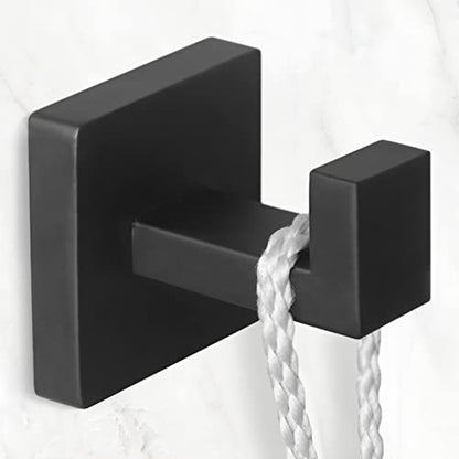 IBosins 4-Pack Towel Hooks Hand Towel Holder Bathroom Robe Hanger Coat Hook | Matte Black Square Bath Towel Hook Wall Mount Heavy Duty Stainless Steel Hat Hook for Living Room Bedroom Kitchen Closet - color: Black
