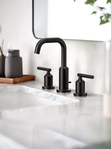 Moen Gibson Matte Black Two-Handle Widespread High Arc Modern Bathroom Sink Faucet, Modern Bathroom Faucet for Three Hole Bath Sinks (Valve Required), T6142BL - color: Matte Black, style: Trim Only