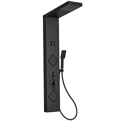 Shower Panel Shower Tower System, Stainless Steel with Massage Body Jets Adjustable, Stand Shower Column Wall Mount, Black