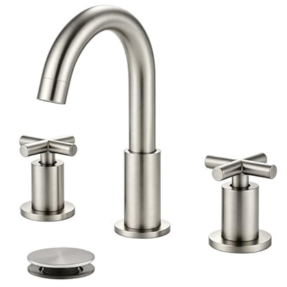 gotonovo 3 Hole Bathroom Faucet 8 inch Widespread Sink Vanity Faucet for Bathroom Sink 2 Cross Handle Deck Mount Basin with Pop Up Drain 360° Swivel Spout Brushed Nickel - color: Brushed Nickel